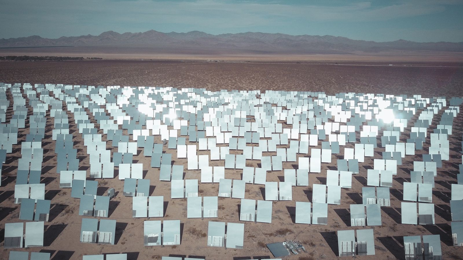 Large renewable solar installation in a desert landscape